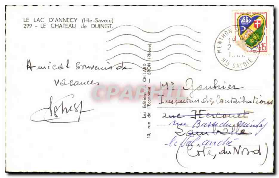 CPA Le Lac d Annecy Le Chateau de Duingt — Verso