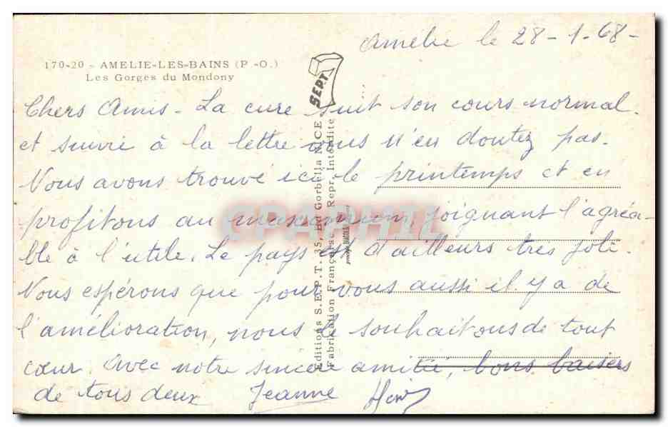 CPA Amelie Les bains Les Gorges du Mondony — Rückseite
