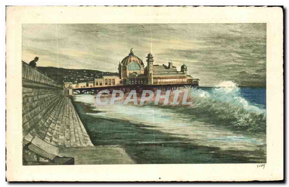 CPA Cote D Azur Nice Le Casino de la Jetee par groses mer