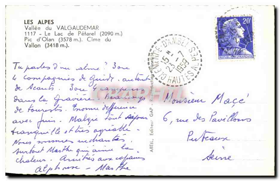 Lac de Pétarel — Vallée du Valgaudemar — éditeur ABEILL — Rückseite