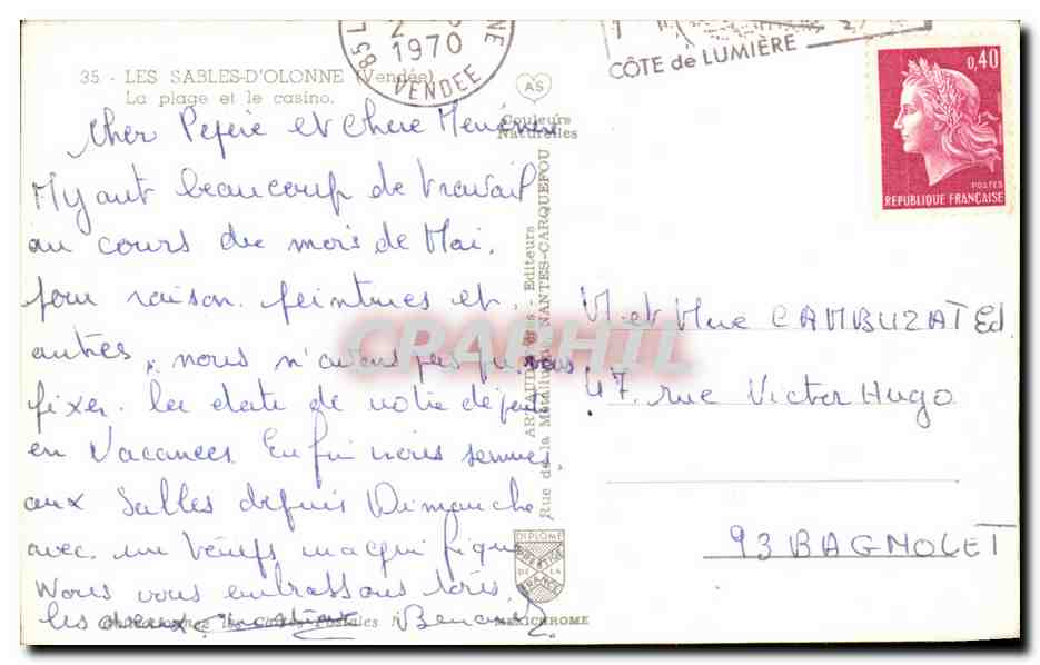 Les Sables-d'Olonne — Plage et casino — Éditeur Couleurs Nantes-Carquefou — Verso