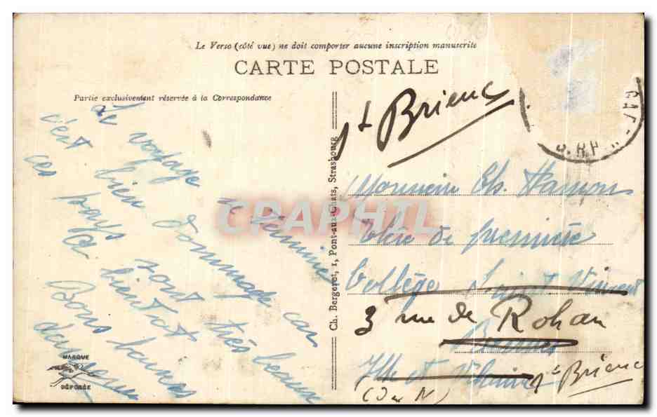 Strasbourg - Porte de Rohan et la Cathédrale — éditeur Ferrand, n° 424 — Back