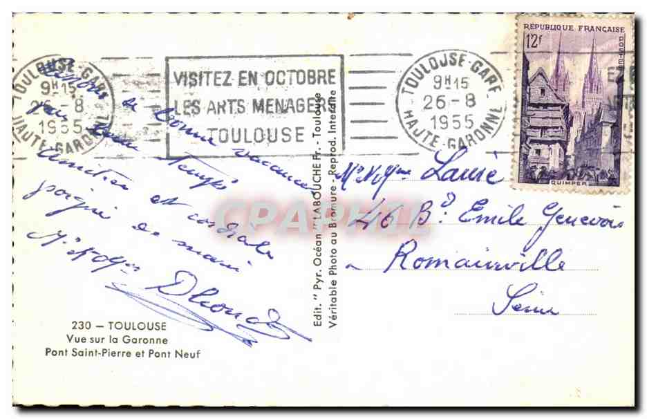 CPA Toulouse Vue sur la Garonne Pont Saint Pierre et Pont Neuf — Verso