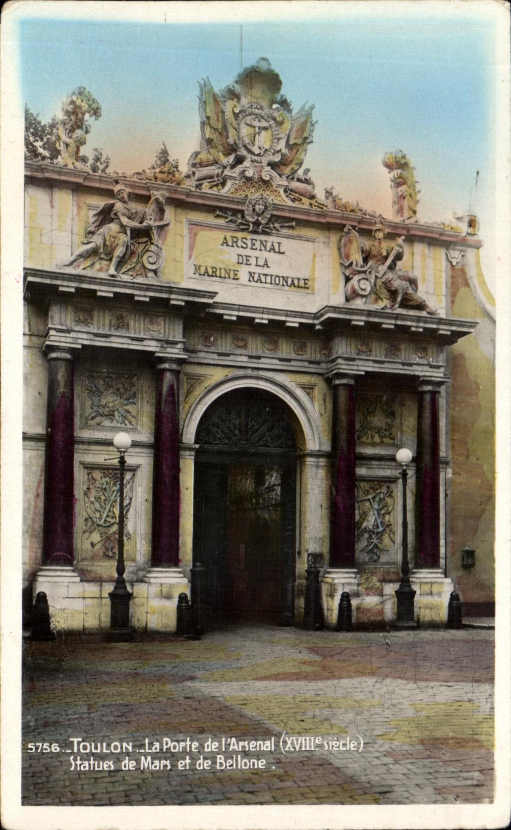 Toulon — La Porte de l'Arsenal (XVIIIe siècle) — Statues de Mars et de Bellone — éditeur anonyme, n° 5756