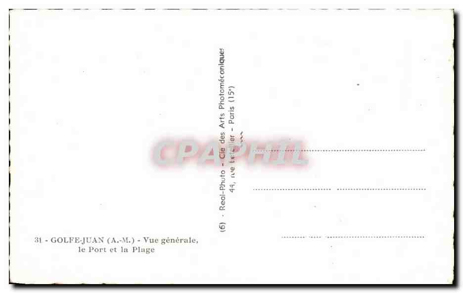 CPA Souvenir de Golfe Juan Vue generale le Port et la Plage — Rückseite