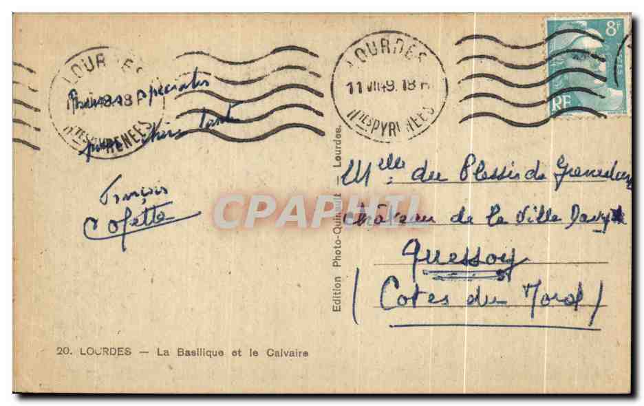 CPA Lourdes La Baslllque et le Calvaire — Verso