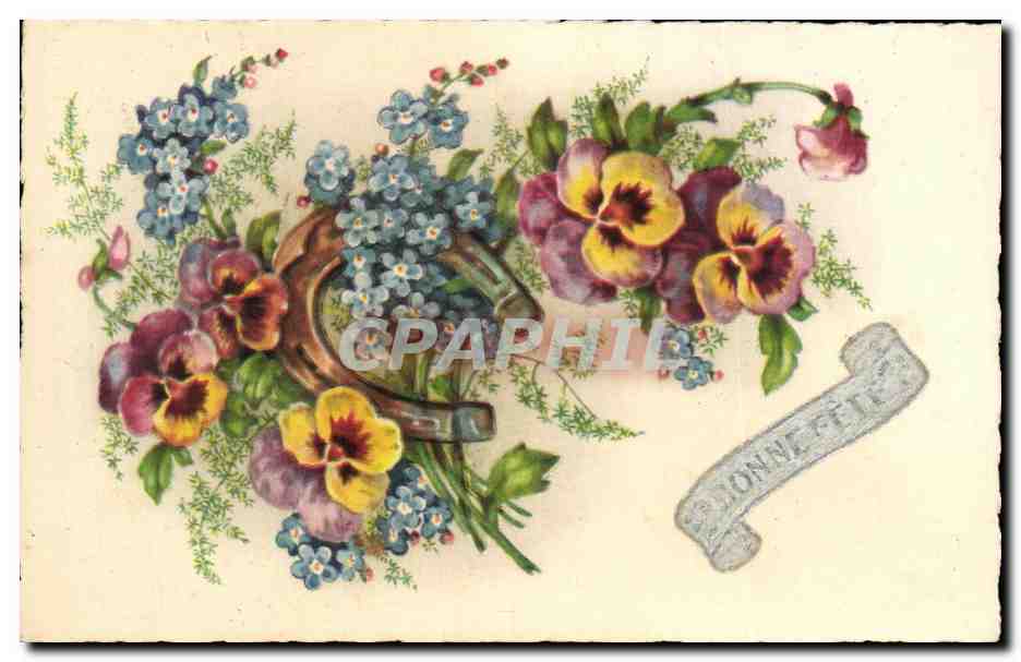 CPA Fantaisie Fleurs Bonne Fete Fer a cheval