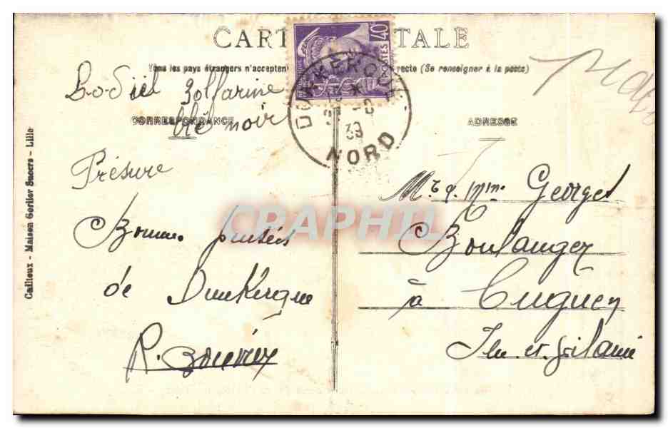 CPA Dunkerque Rue Clemanceau Hotel de ville Au Carillon  — Rückseite