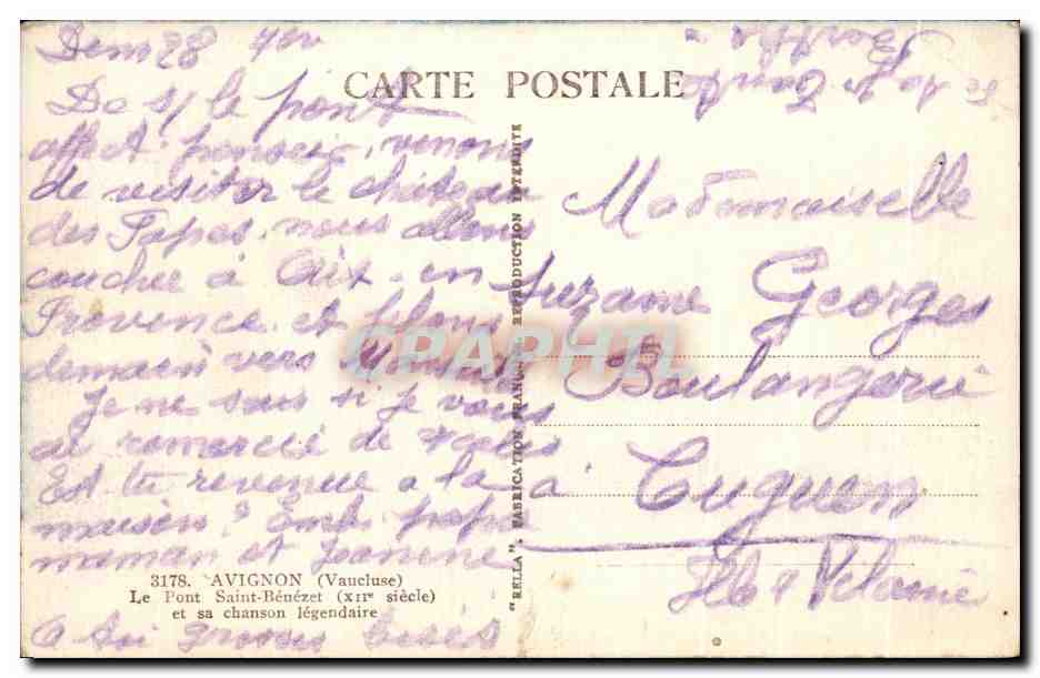 CPA Avignon Le Pont Saint Beuezet et sa chanson legendaire — Verso