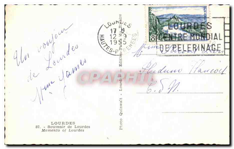 CPA Lourdes Souvenir de Lourdes Memento of Lourdes — Verso