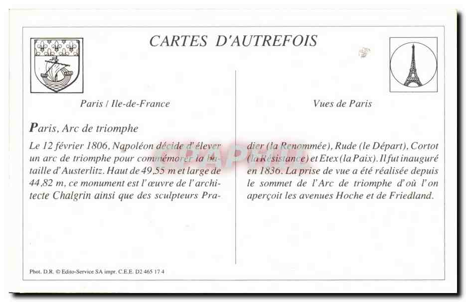 REPRO Paris Panorama pris de I Arc de Trimphe sur les Avenues Hoche et Friedland — Rückseite