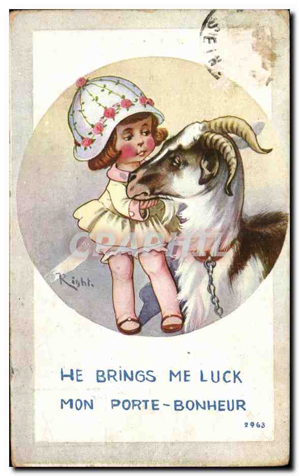 Petite fille et chèvre — porte-bonheur — Right, n° 2963