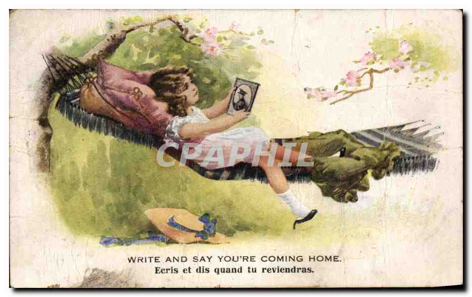 Fille dans un hamac — sous cerisiers en fleurs — éditeur Litho-Set Co. 'Artistique' série 1620