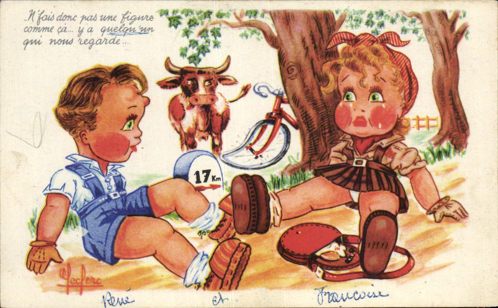 CPA Enfants Velo Cycle Bike Cycle Cycling Vache 
