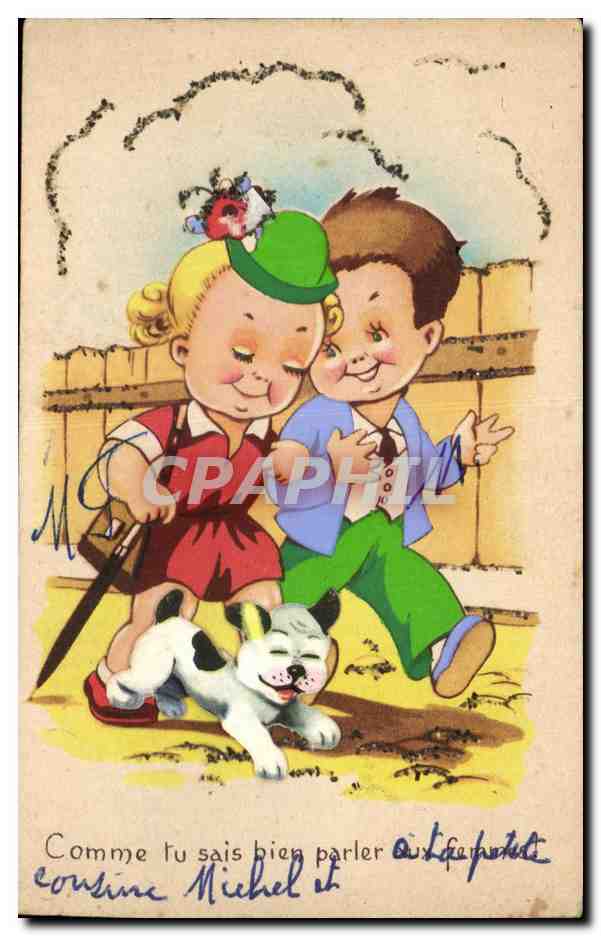 CPA Comme tu sais bien parler Chien Enfant