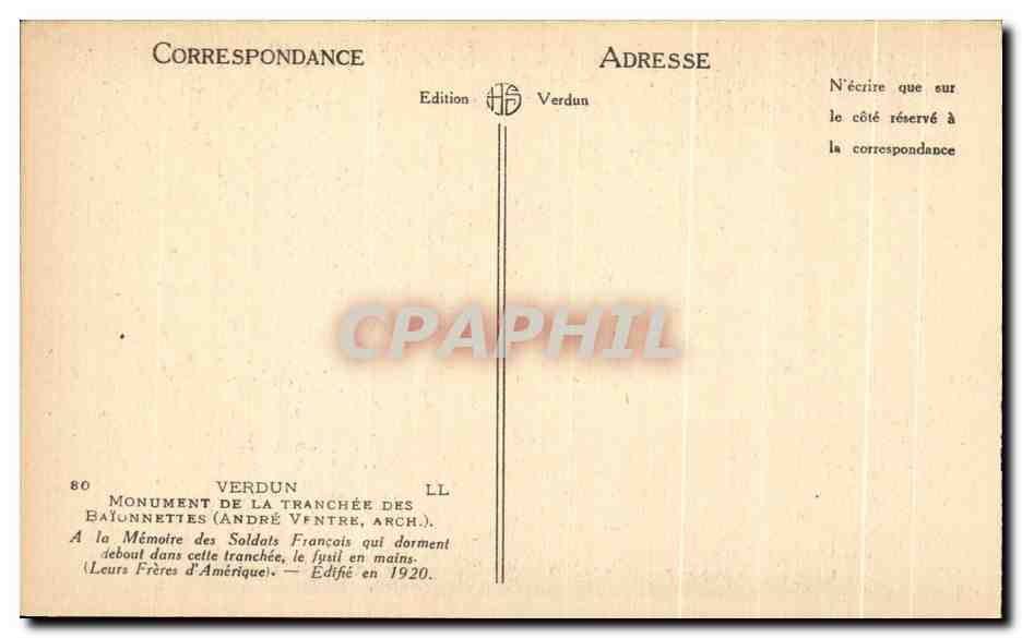Monument de la tranchée des Baïonnettes — Verdun — Édition Verdun — Verso