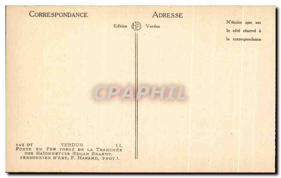 Porte en fer forgé de la tranchée — Verdun — Edition Verdun — Verso