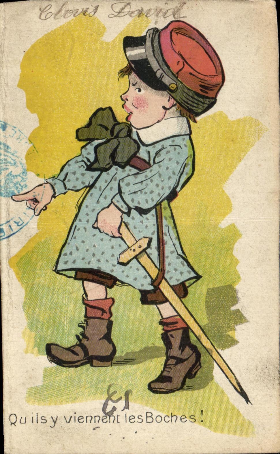 CPA Qu ils y Viennent les Boches Enfant Humour Militaria 