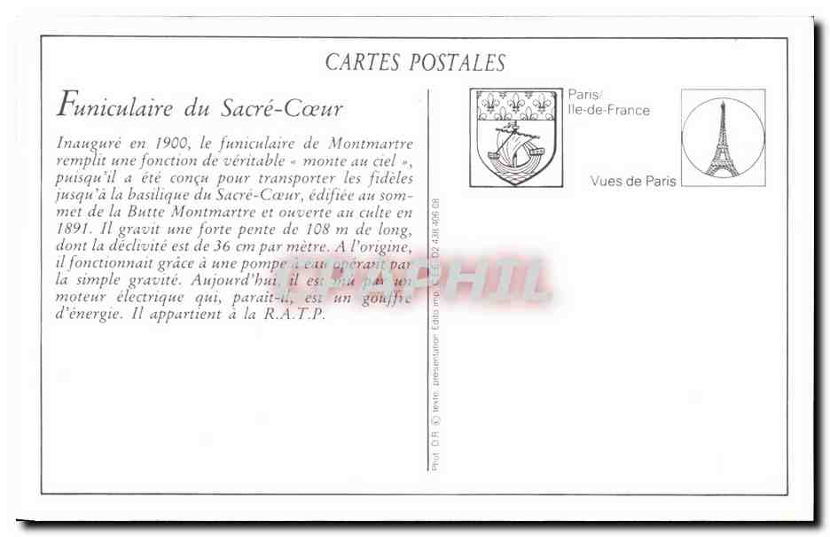 REPRO Paris Le Funiculaire du Sacre Coeur — Rückseite