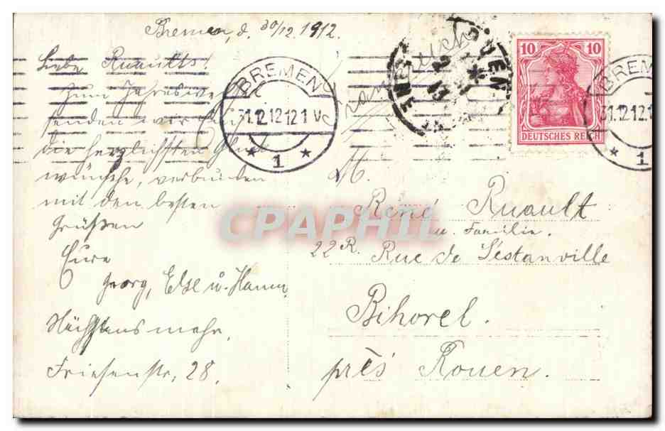 CARTE PHOTO Femme et enfant Bremen  — Verso