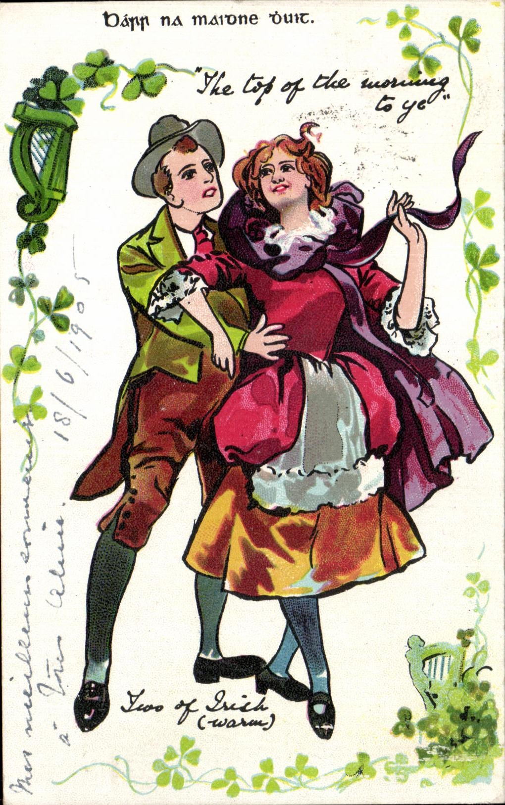 CPA ireland Irlande Folklore Costume Femme Harpe Eire