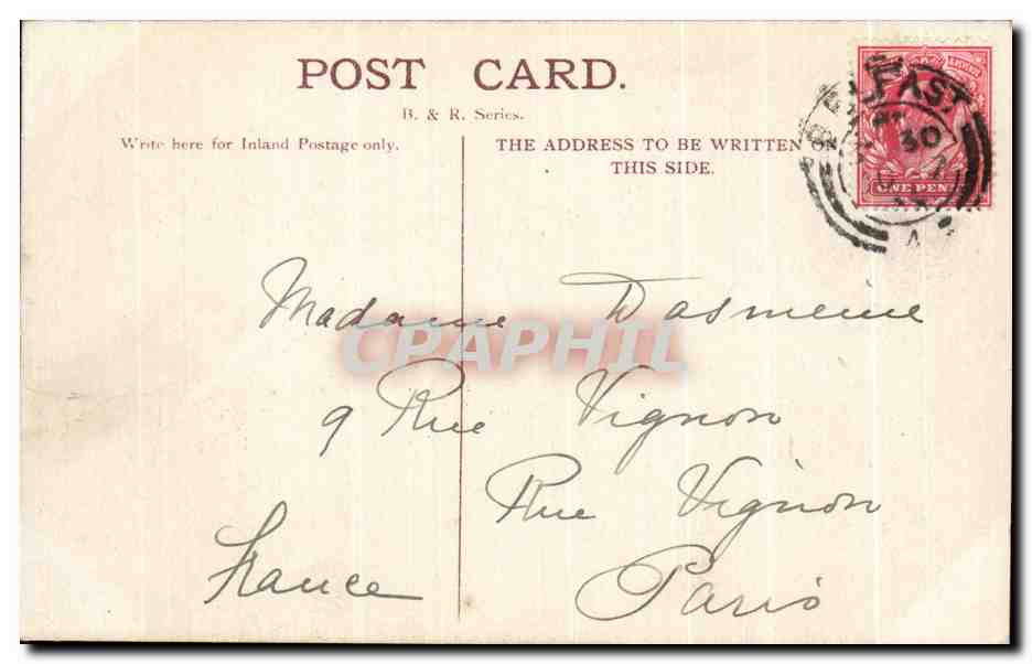 CPA ireland Irlande Folklore Costume Femme Harpe Eire — Verso
