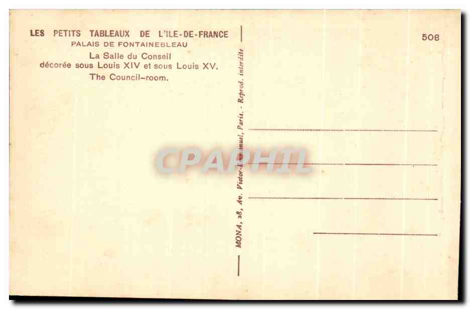 Der Ratssaal — Schloss Fontainebleau — Verlag MONA, n° 508 — Rückseite
