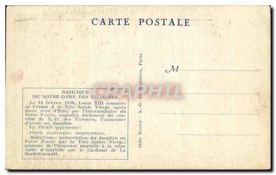 CPA Le Voeu De Louis XIII Basilique N D Victoires Paris — Rückseite