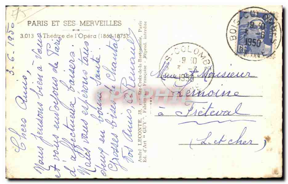 CPA Paris Et Ses Merveilles Theatre de l Opera — Rückseite