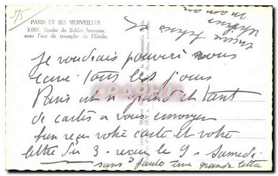 CPA Paris et ses Merveilles Tombe du Soldat Inconnu sous I arc triomphe de I Etoile — Rückseite