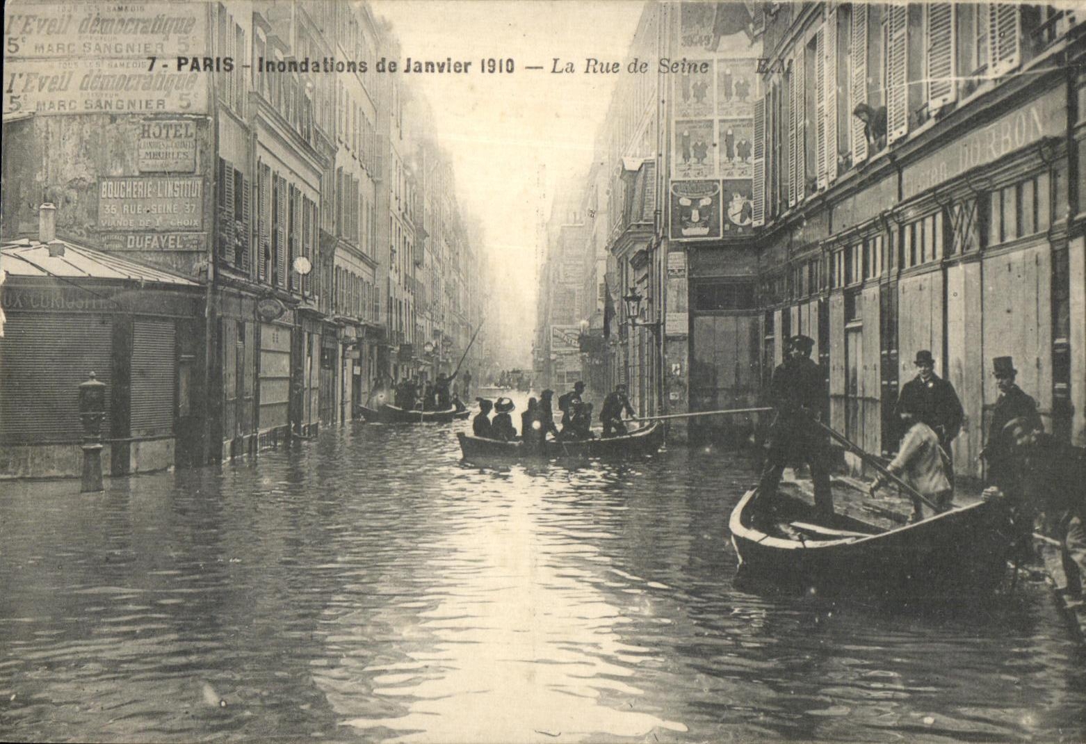 Vintage Postcard Paris Floods of January 1910 The Seine Street
