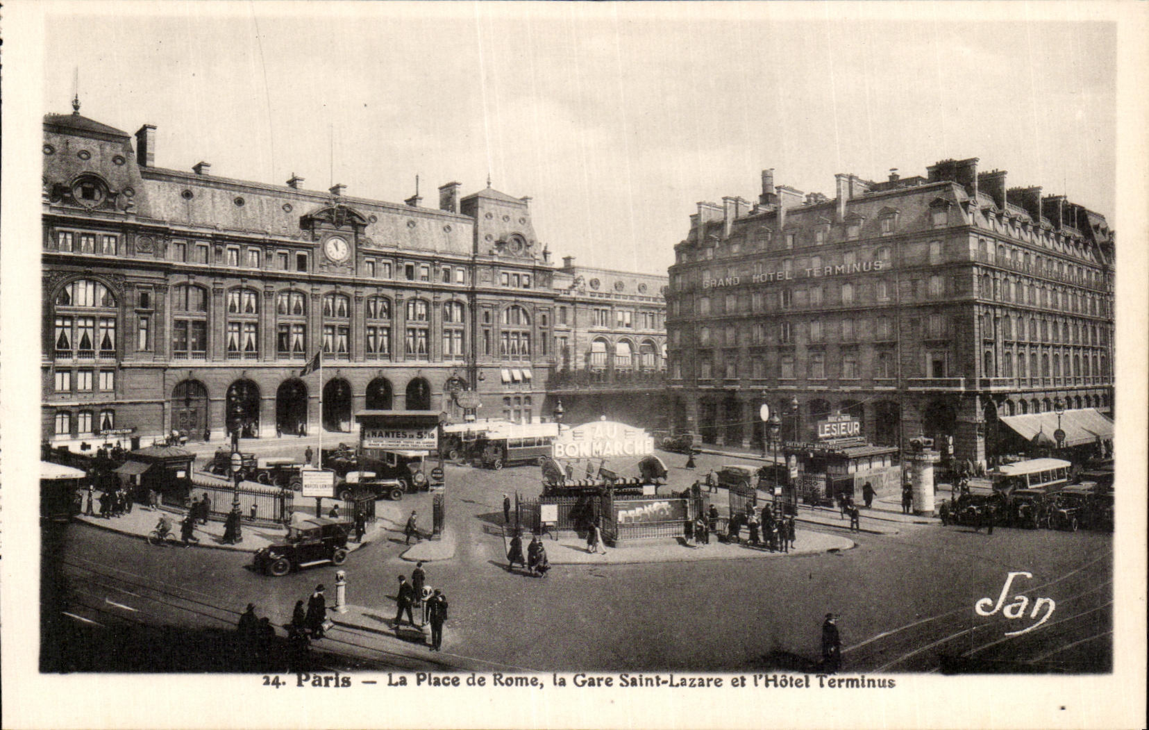 CPA Paris La Place de Rome la Gare Saint Lazare et l Hotel Terminus