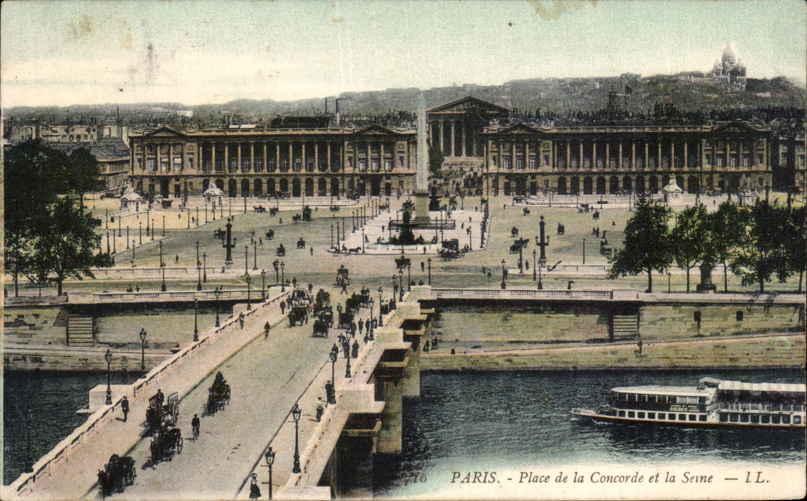 CPA Paris Place de la Concorde et la Seine Peniche Sacre Coeur Montmartre