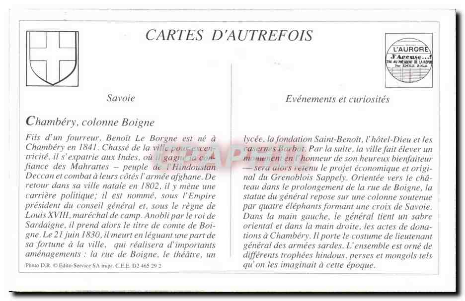 Chambéry - Colonne de Boigne — A la mémoire du Comte de Boigne général dans les Indes (1784-1797) — Librairie A. Perrin, Chambéry — Reverso