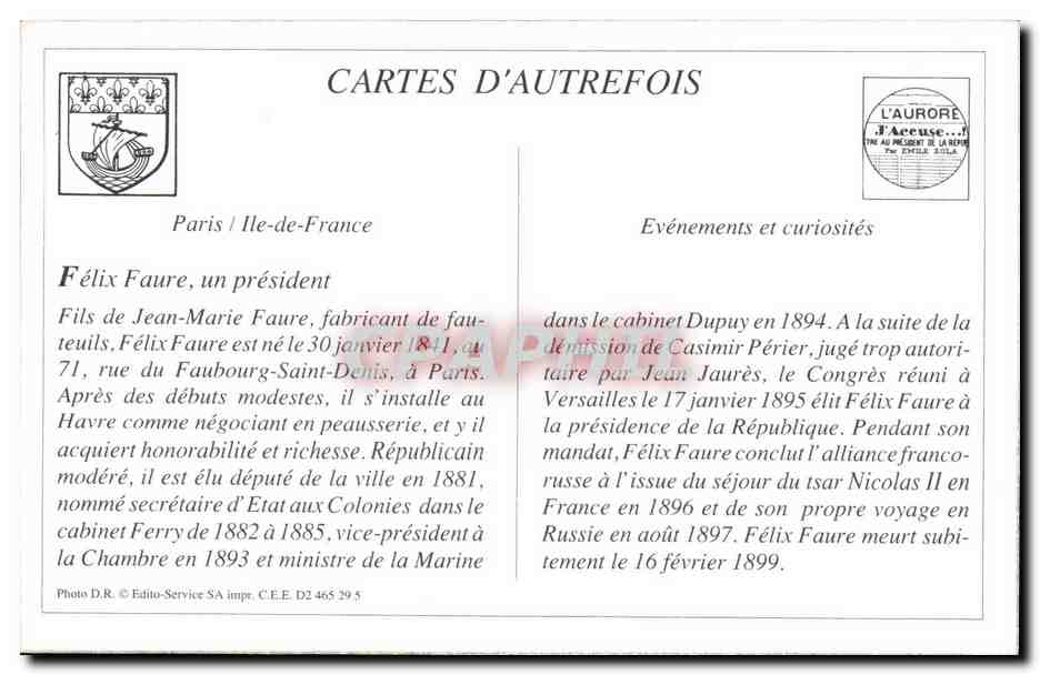 REPRO Felix Faure President De La Republique 1895 1899 — Rückseite