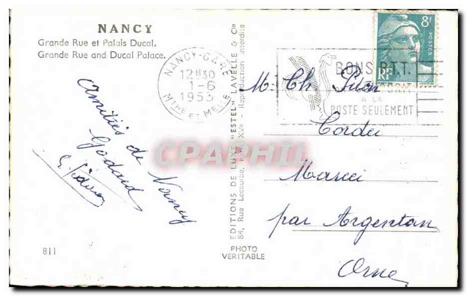 CPA Nancy Grande Rue et Palais Ducal Grande Rue and Ducal Palace — Verso