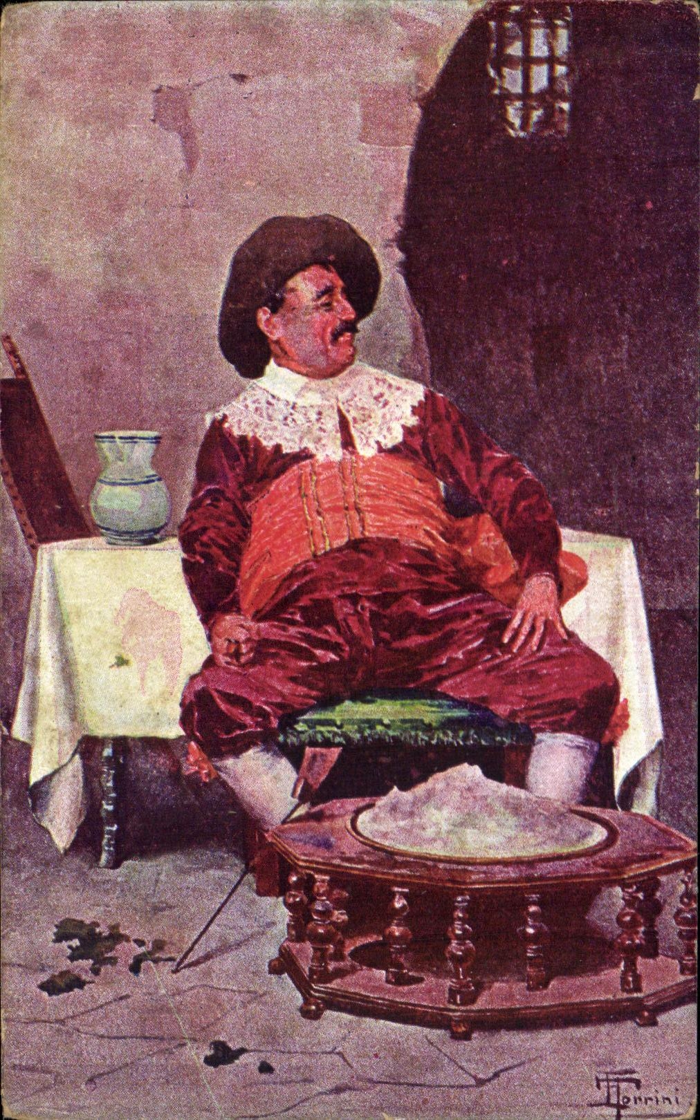 CPA Homme a table folklore