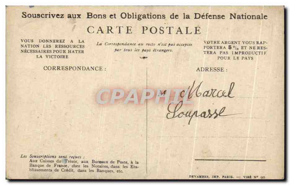 CPA Souscrivez aux Bons de la Defense Nationale Militaria  — Rückseite