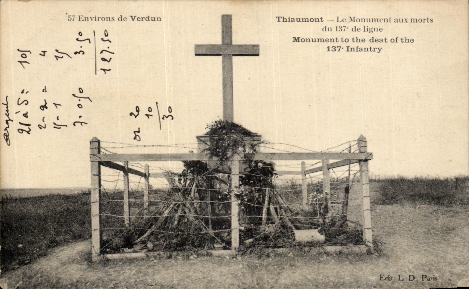 Thiaumont — Le Monument aux morts du 137e de ligne — Edit. L D. Paris