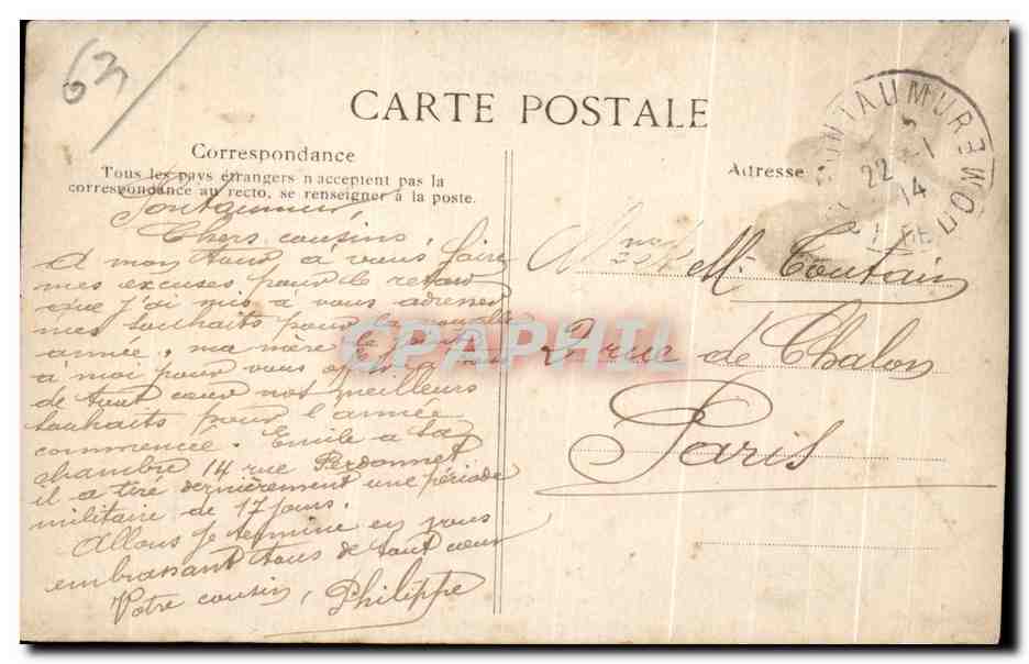 CPA L Auvergne Pittoresque Environs de Condat en Combrailles Le Chateau de Vatange — Verso