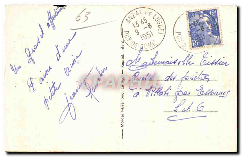 CPA Anzat le Luguet La Cascade et le Moulin d Apch — Rückseite