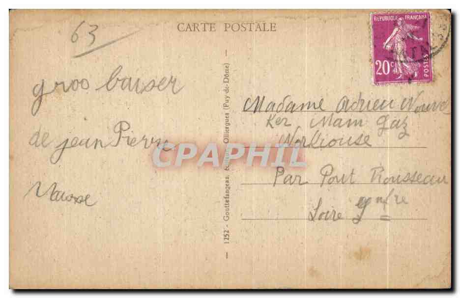Noce Auvergnate — scène de village — éditeur G. d'G — Rückseite