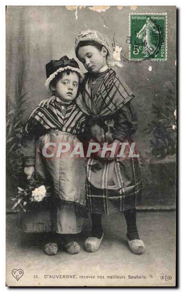 CPA D Auvergne recevez nos meilleurs Souhaits Folklore Costume Enfants