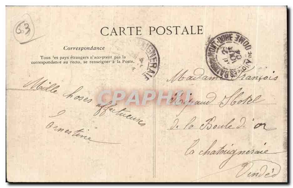CPA Bourree d Auvergne Folklore Costume Coiffes — Verso