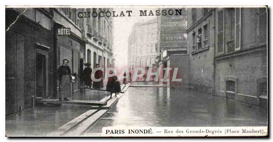 CPA Chocolat Masson Paris Inonde Rue des Grands Degres