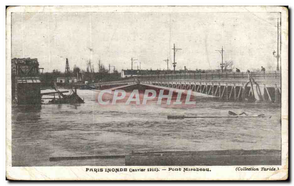 Antike Ansichtskarte Paris Überschwemmt Pont Mirabeau