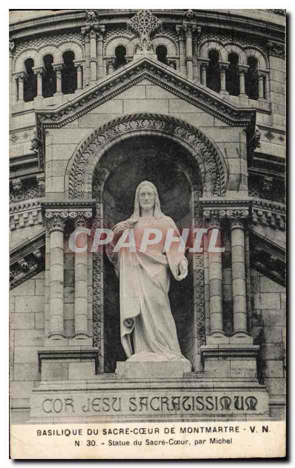CPA Basilique Du Sacre Coeur De Montmartre No 30 Statue du Sarcre Coeur Par Michel