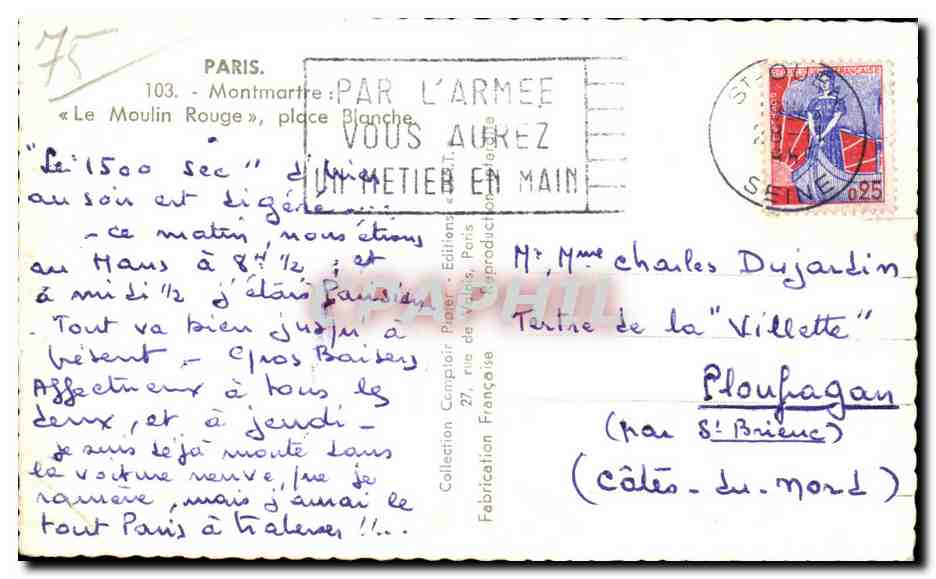 CPA Paris Montmartre Le Moulin Rouge Place Blanche Cinema la maison Bonnadieu Jordi Coll  — Rückseite