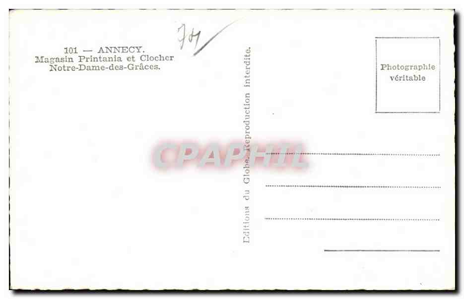 CPSM Annecy Magasin Printania et Clocher Notre Dame des Graces — Rückseite