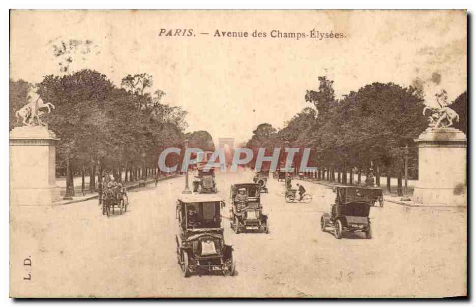 CPA Paris Avenue des Champs Elysees Automobile